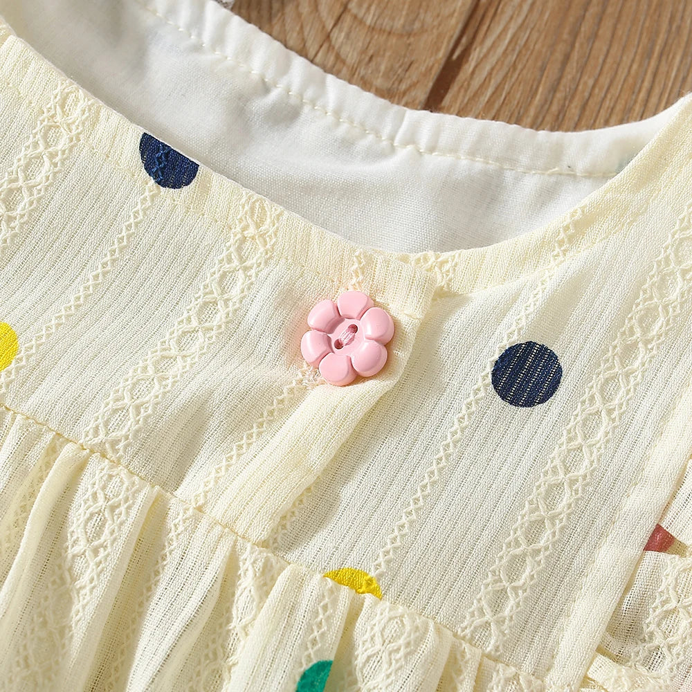 Summer Baby Girl Set – Colored Polka Dot Flying Sleeve Top & Shorts (Beach Two-Piece)