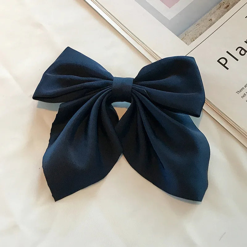 Solid Color Satin Bowknot Hair Clips For Girls
