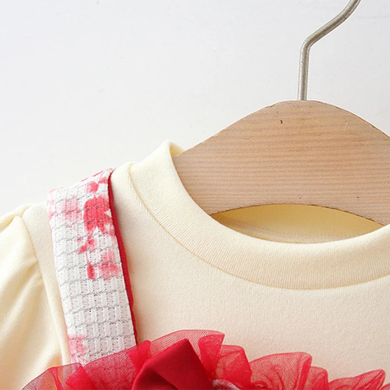 Baby Girl Princess Dress – Red Bowtie Mesh Outfit for Spring & Autumn (1Y)