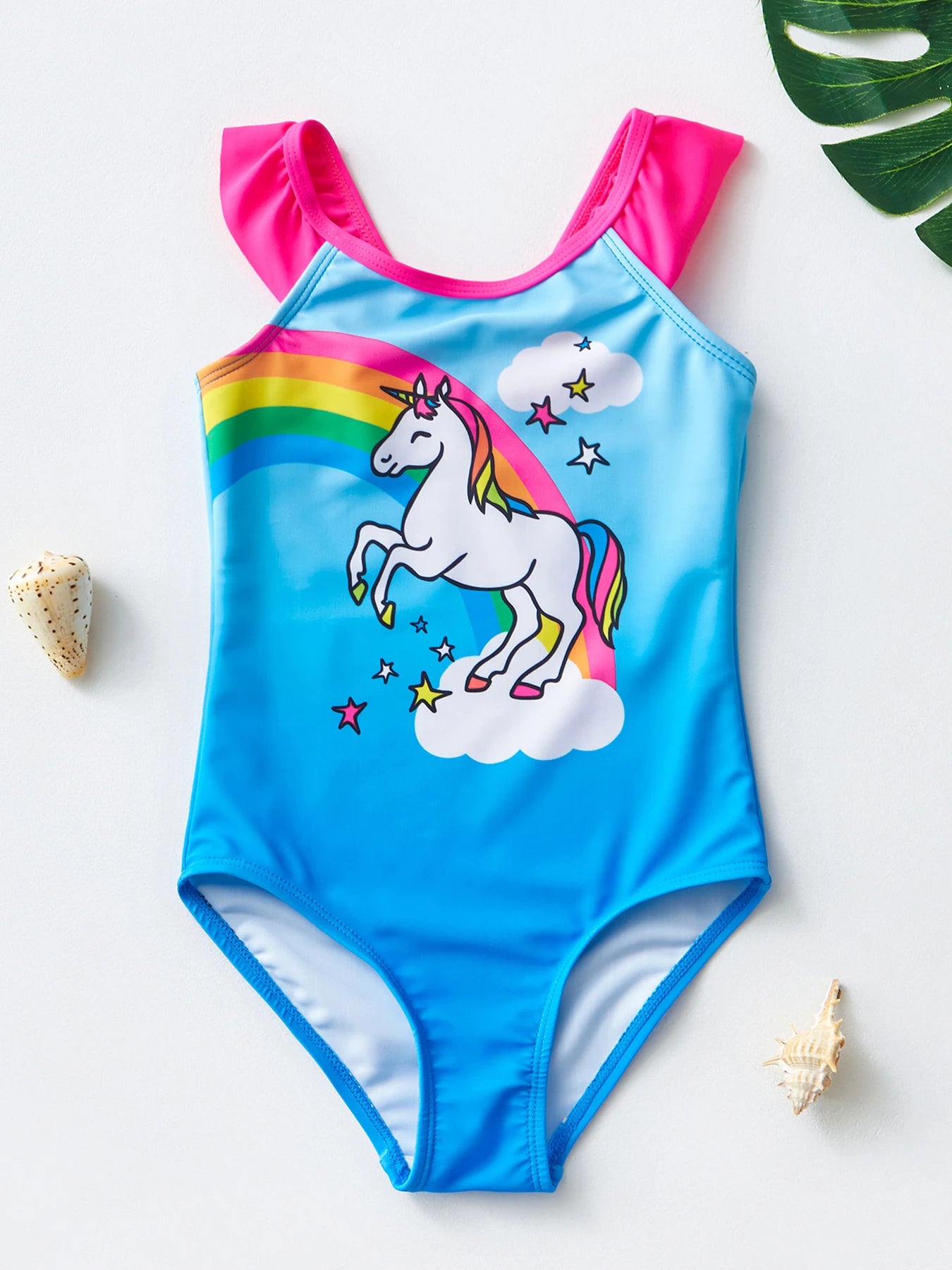 Mermaid Fish Scale Unicorn One-Piece Girls Swimwear for 4-8 Years