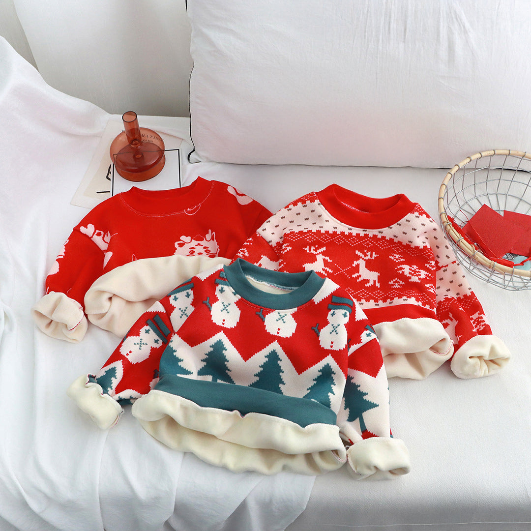 kids thick velvet christmas sweatshirt, soft plush winter pullover for babies toddlers and kids, cozy warm holiday clothing