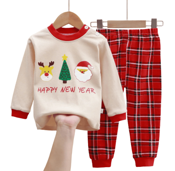 Adorable Kids Cartoon Santa Pajama Set