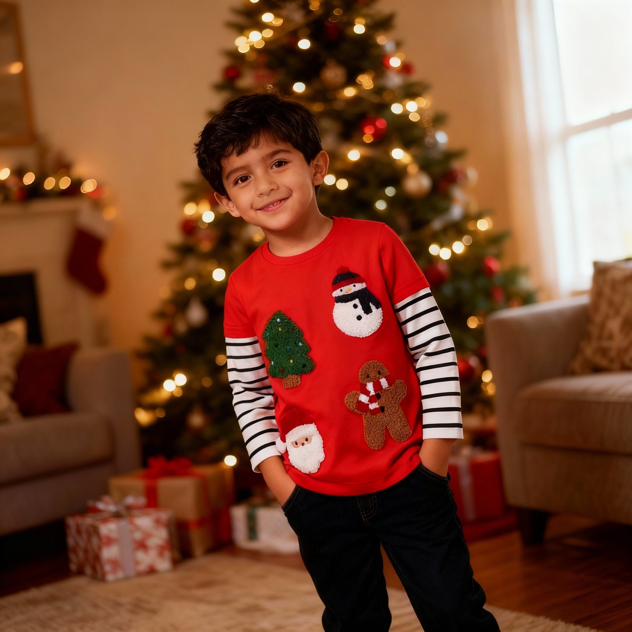 Boys Christmas Tree & Snowman Cotton Sweater