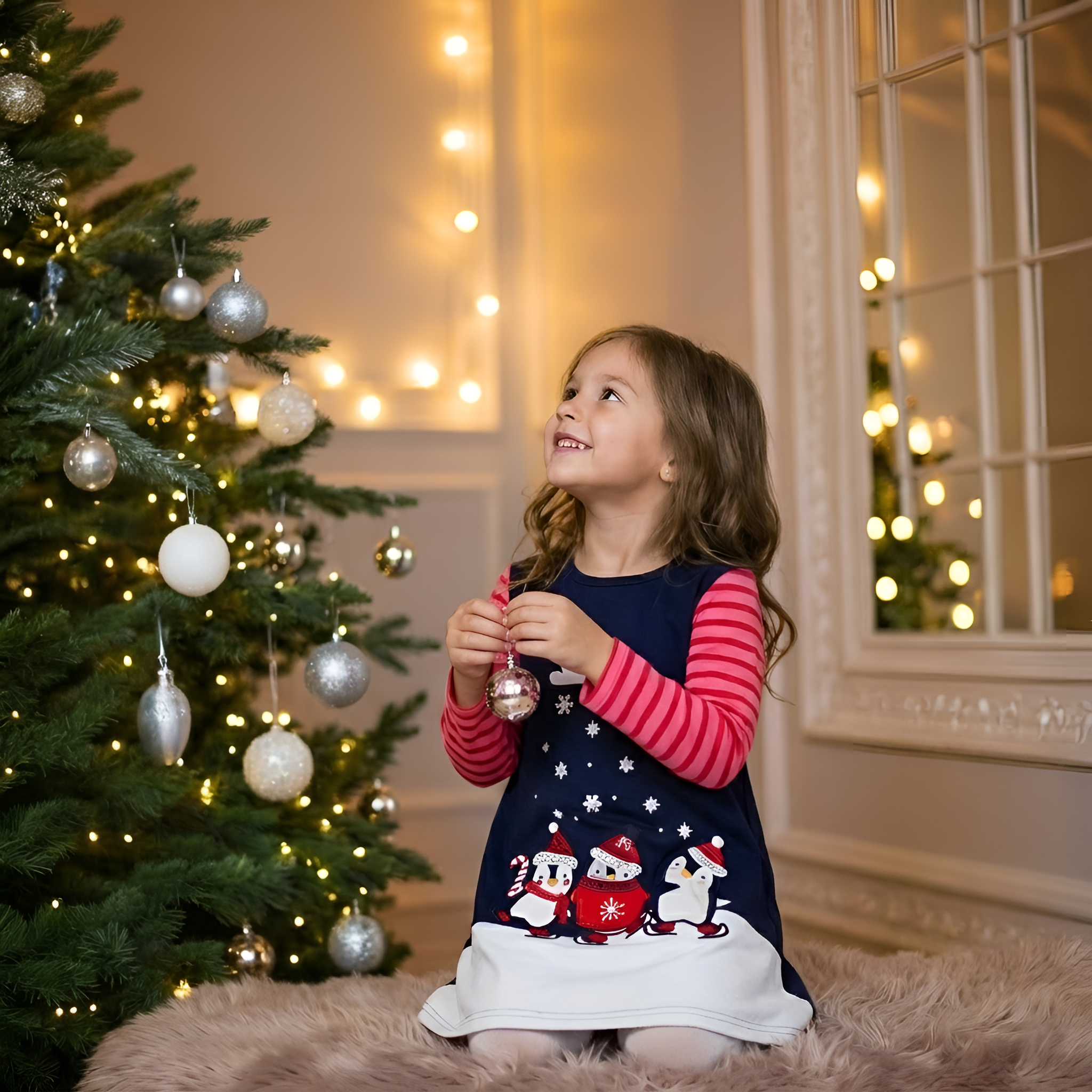 Cotton Snowflake Striped Dress