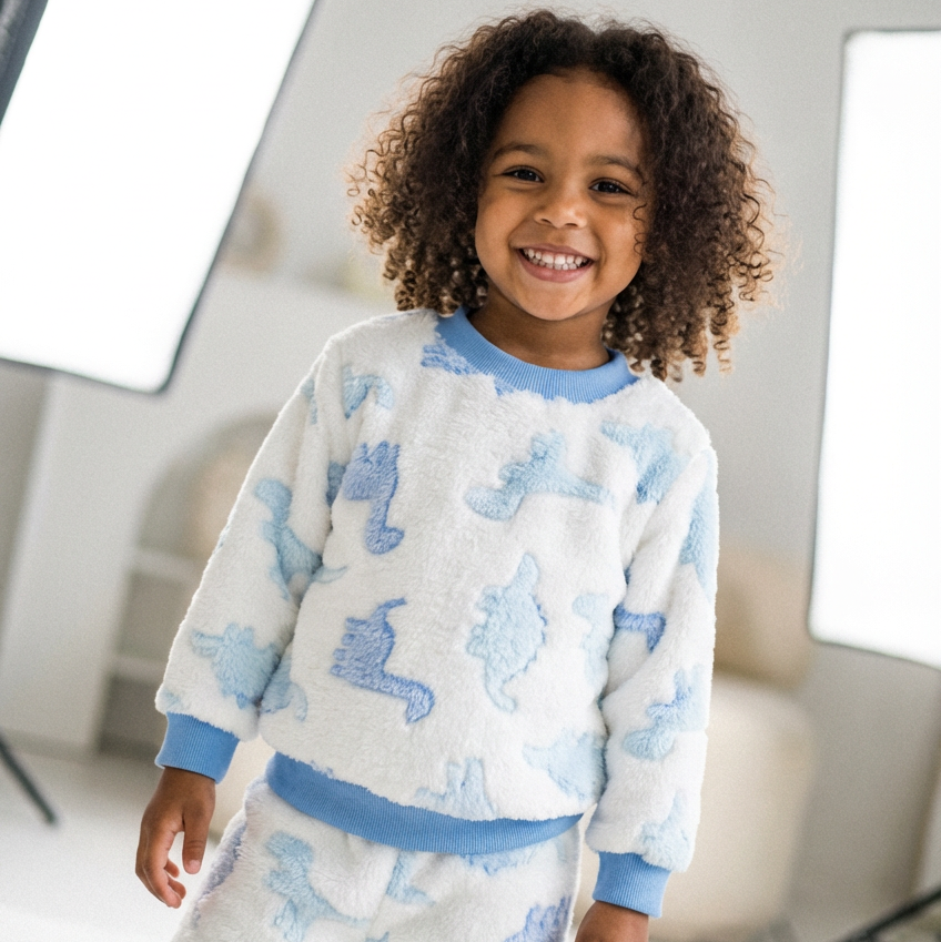 Baby Blue Dinosaur Thick Pajama Set