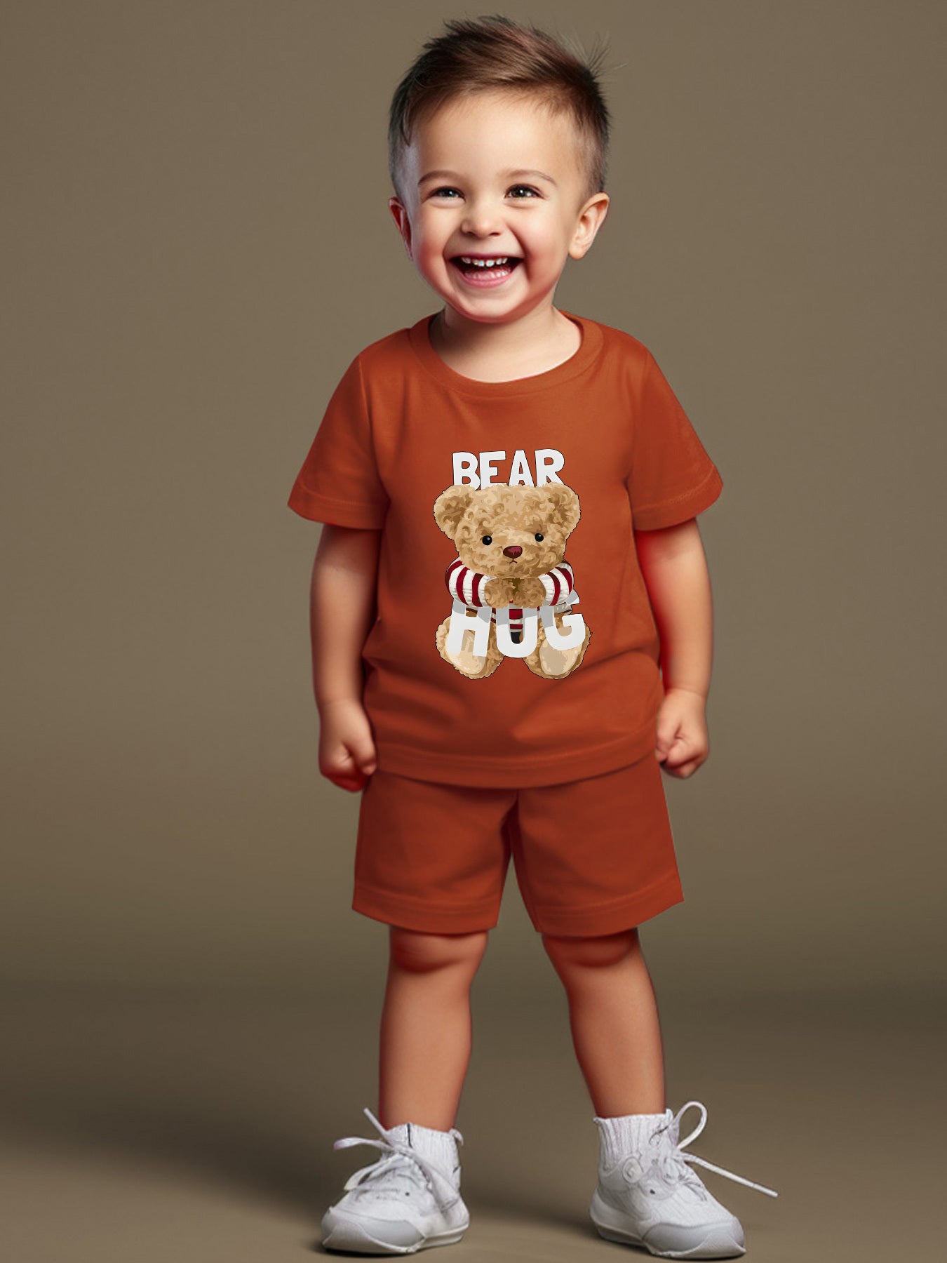 2pcs Boy's Cartoon Bear Print Cotton T-shirt & Comfy Shorts Set