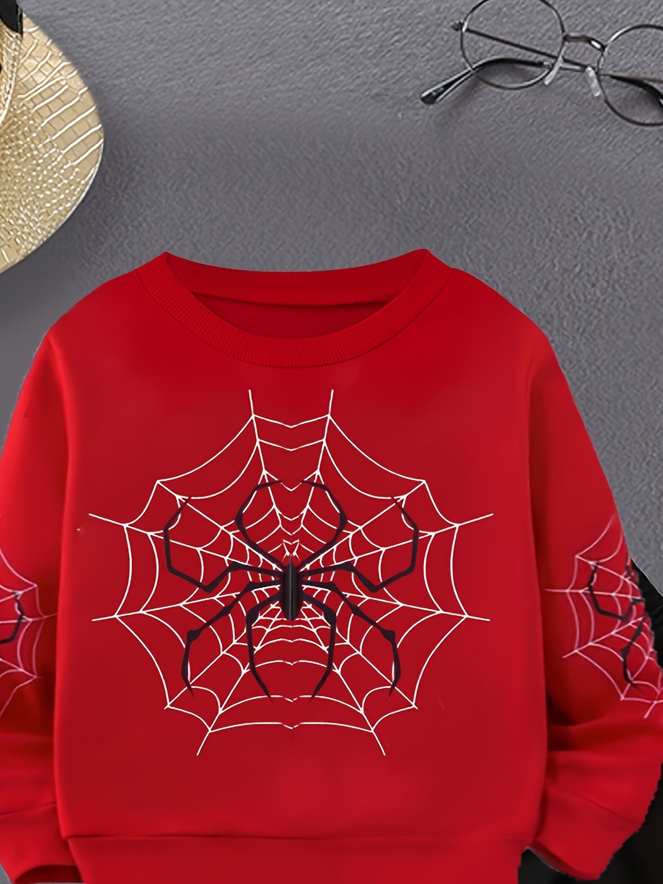 2pcs Boys Cartoon Spider Web Print Long Sleeve Sweatshirt & Pants Sets