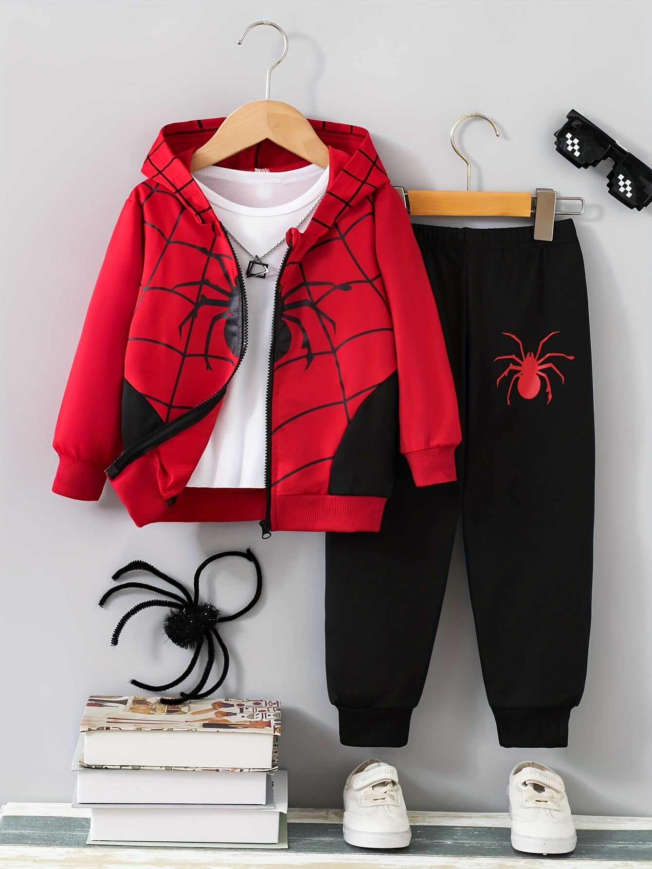 Boys' 2-Piece Spider Pattern Hoodie + Jogger Set