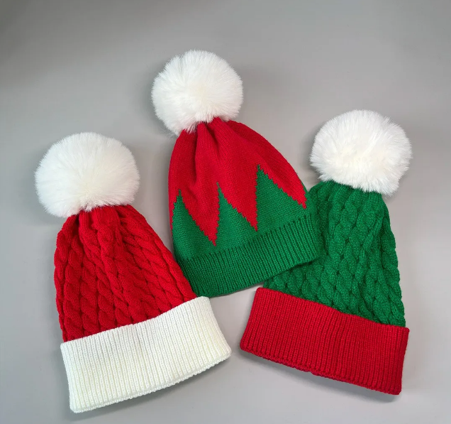 Fluffy Pom-Pom Christmas Knit Beanie