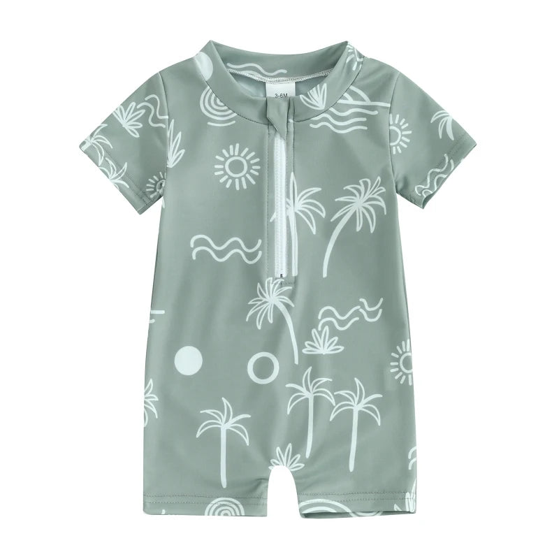 Boys' Sea Print Zipper Swimsuit