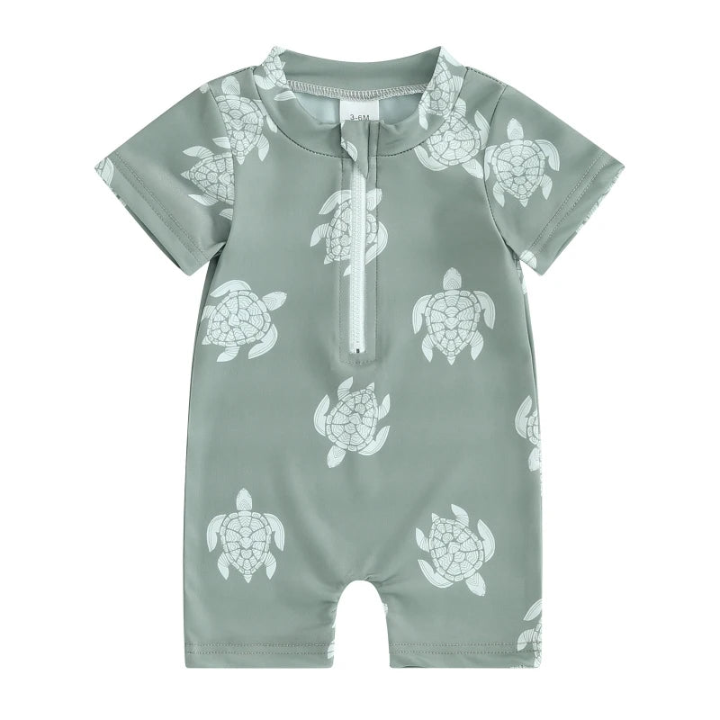 Boys' Sea Print Zipper Swimsuit