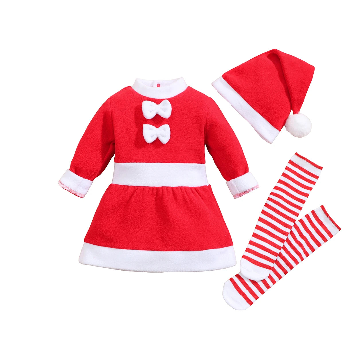 soft polyester knit christmas dress set displayed for product photo