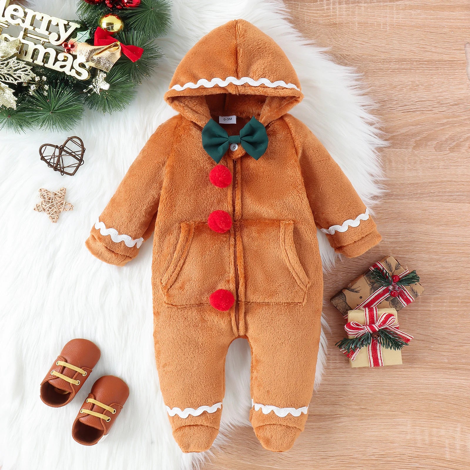 Cozy Fluffy Coffee Jumpsuit for Babies 0-1Y