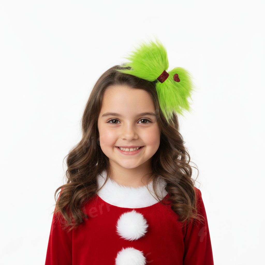 Girls Christmas Grinch Fur Hair Clip