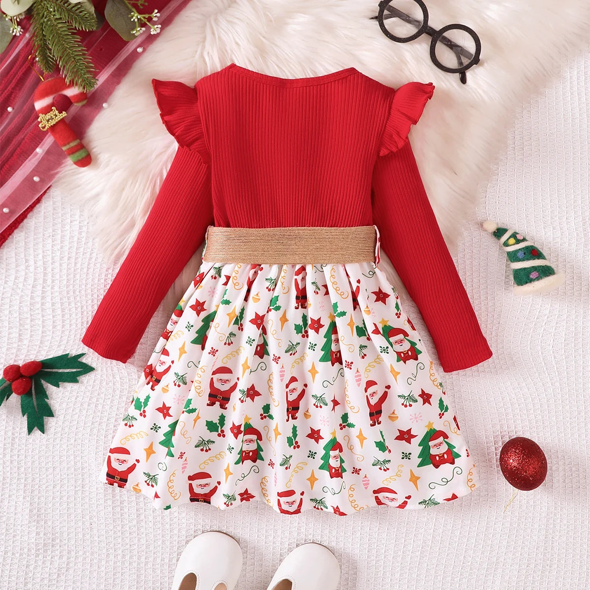 back flat lay of girl christmas dress for toddlers