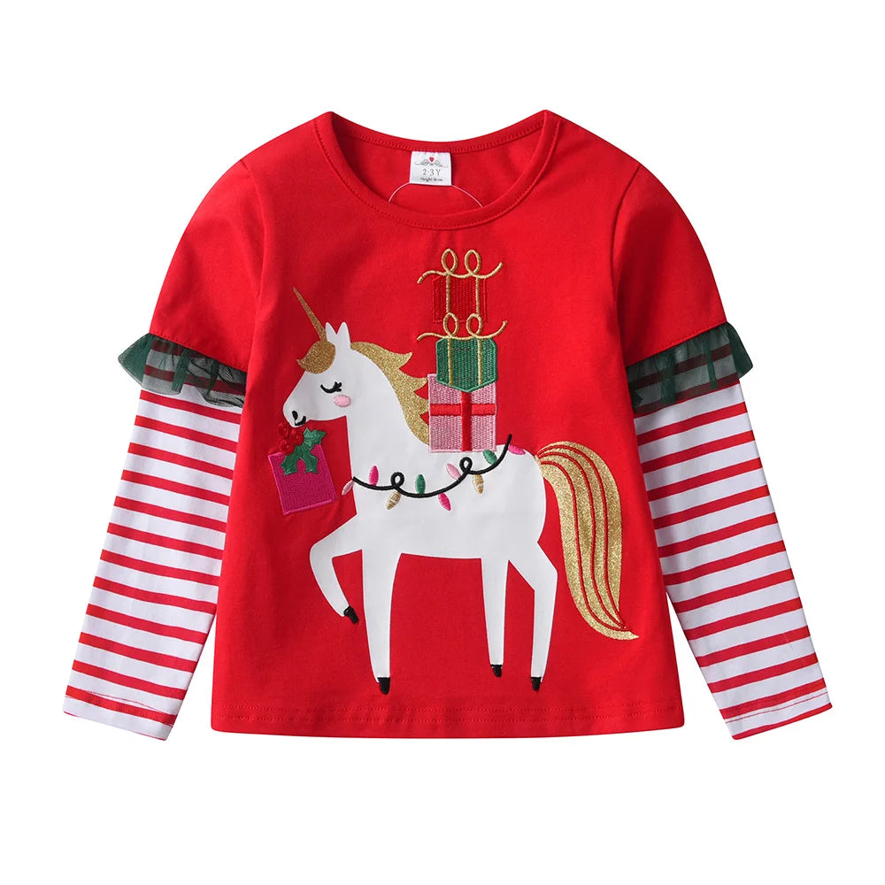 Girls Unicorn Christmas Cartoon Tee
