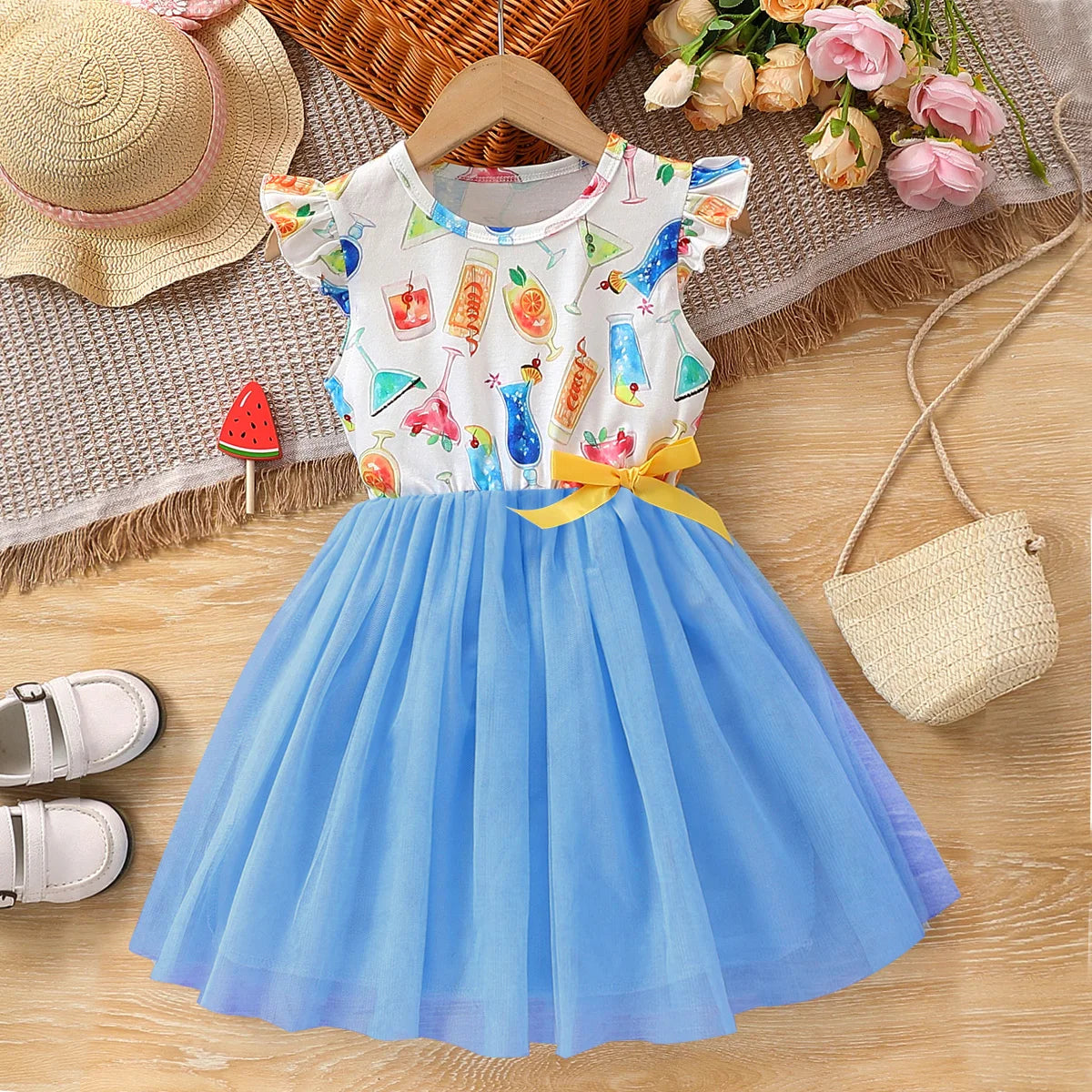 Girls Cute Summer Princess Dress Blue Party Gown