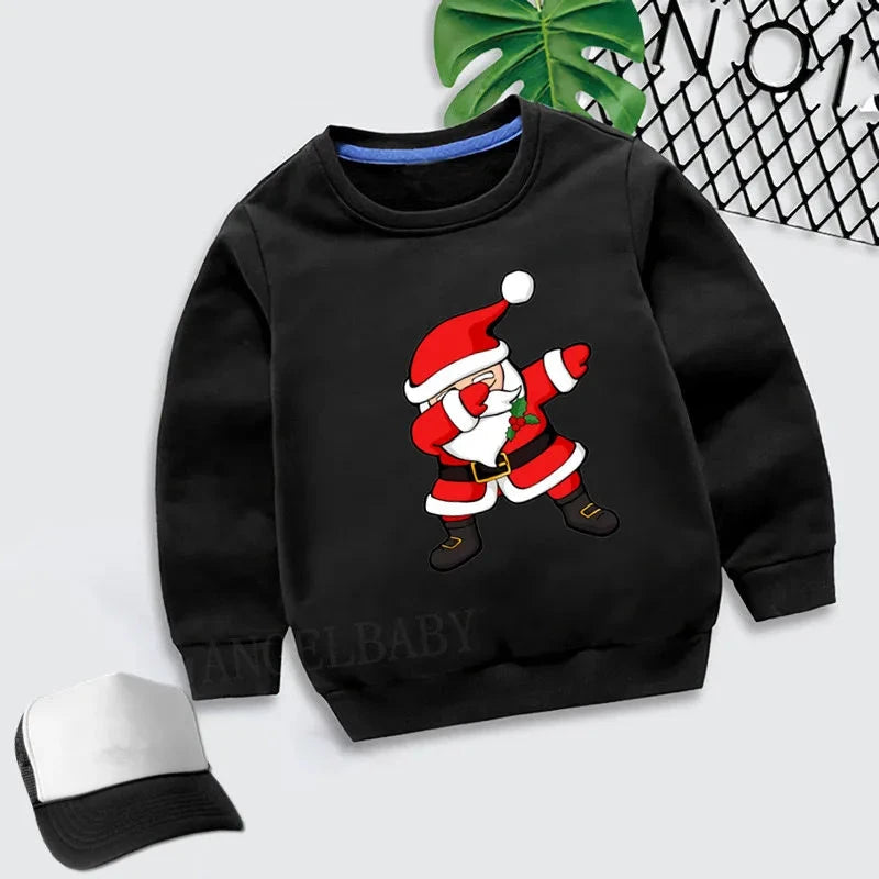 Kids Merry Christmas Dabbing Santa Pattern Cartoon Hoodies