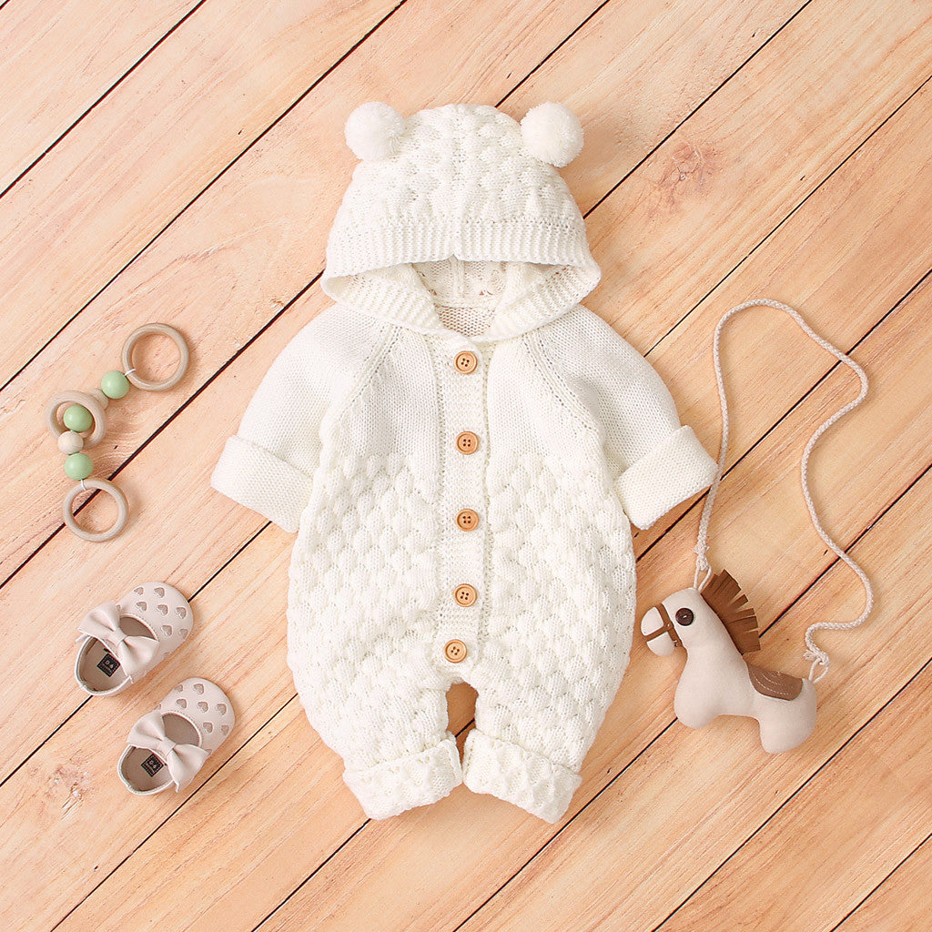 MOMSTAG Baby Knitted Hooded Romper Jumpsuit (3-24M)