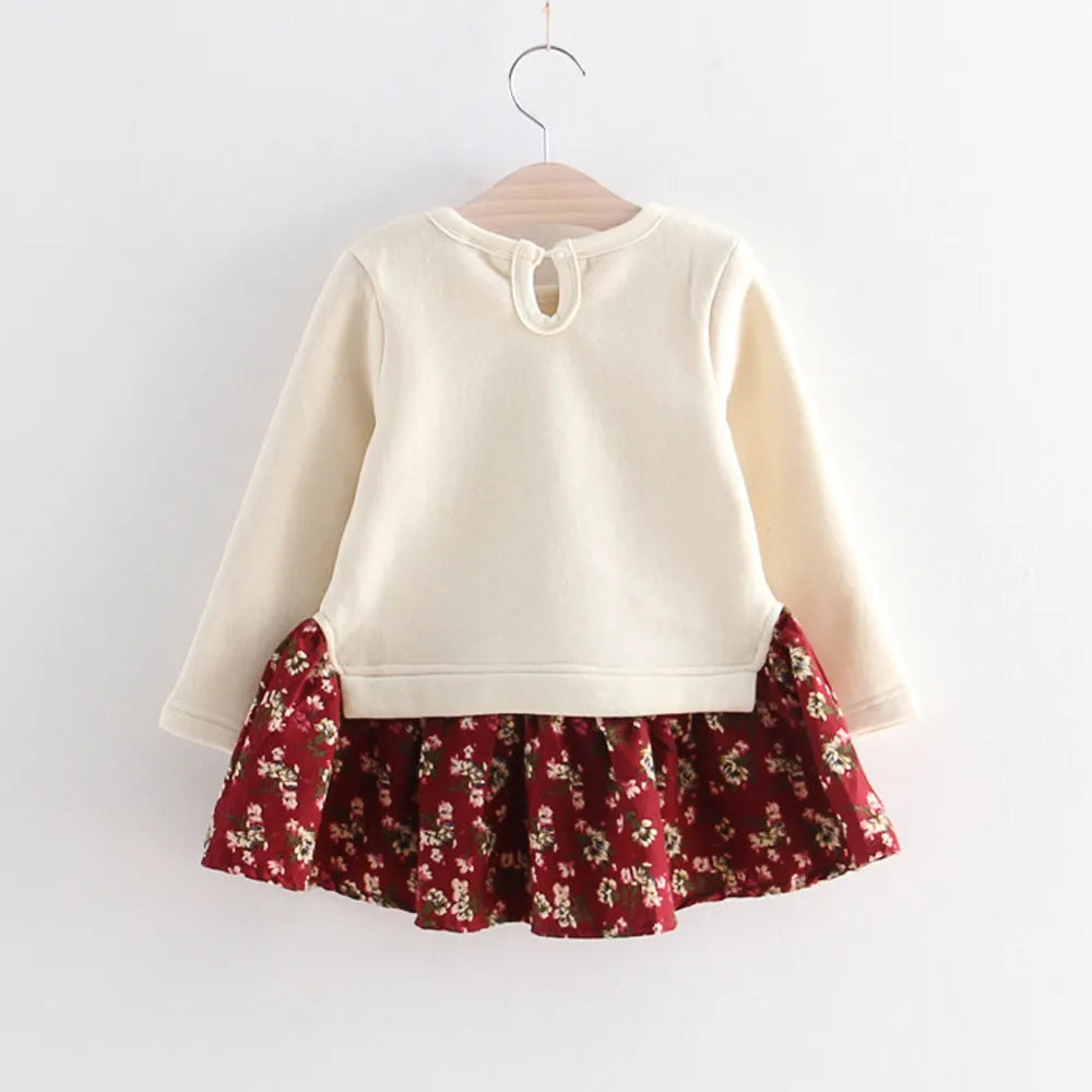 MOMSTAG Long Sleeve Baby Girl Kawaii Rabbit Flower Print Dress