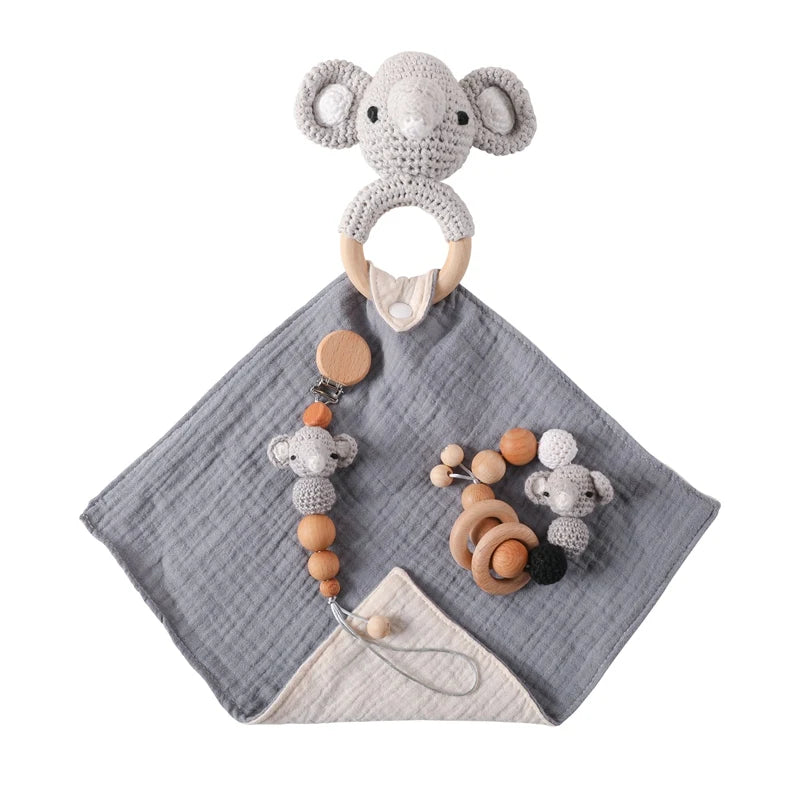 Wodden Bracelet & Cotton Bib Pacifier Clips For Infants