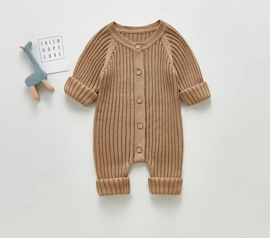 Long Sleeve Button Knitted Sweater Rompers for babies