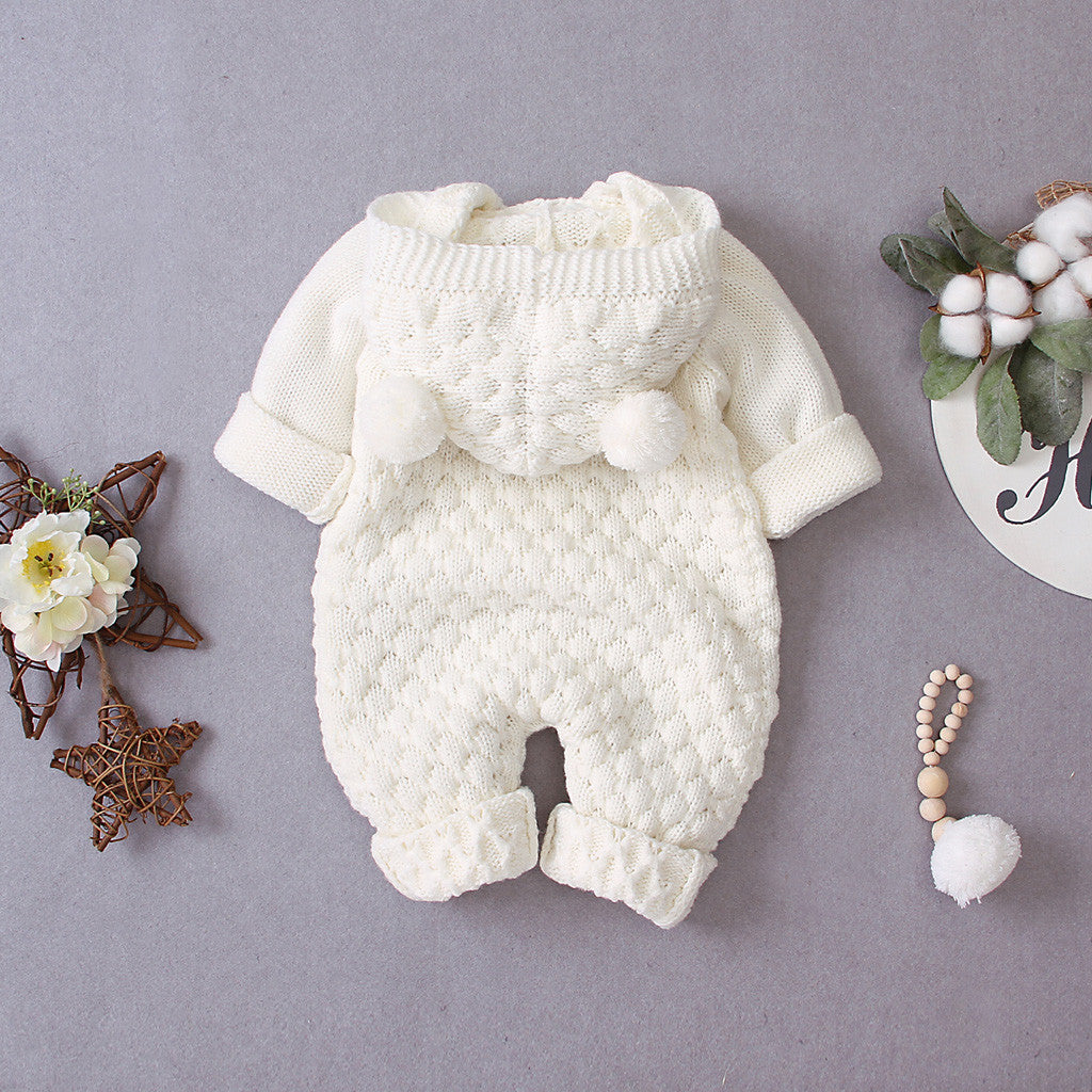 MOMSTAG Baby Knitted Hooded Romper Jumpsuit (3-24M)