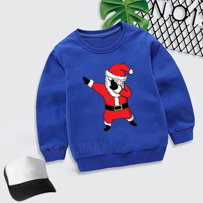 Kids Merry Christmas Dabbing Santa Pattern Cartoon Hoodies