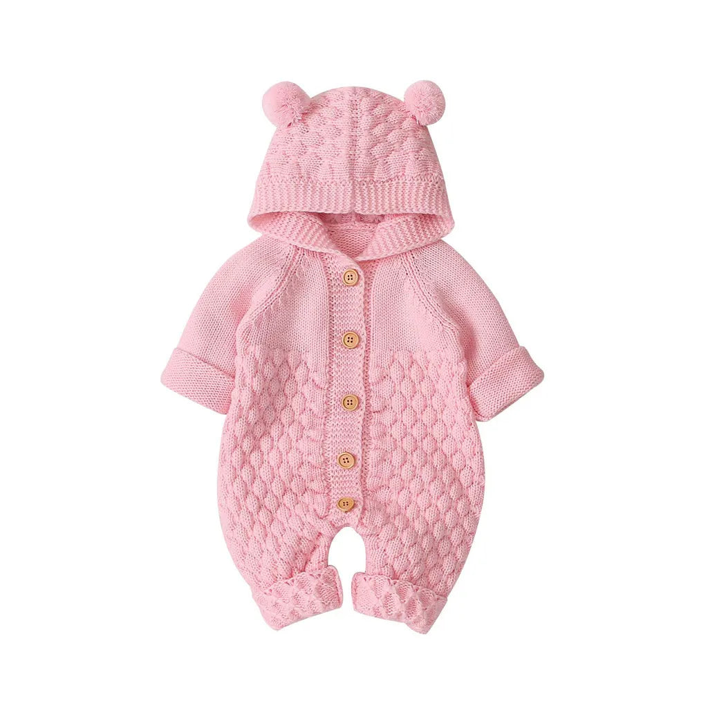 MOMSTAG Baby Knitted Hooded Romper Jumpsuit (3-24M)