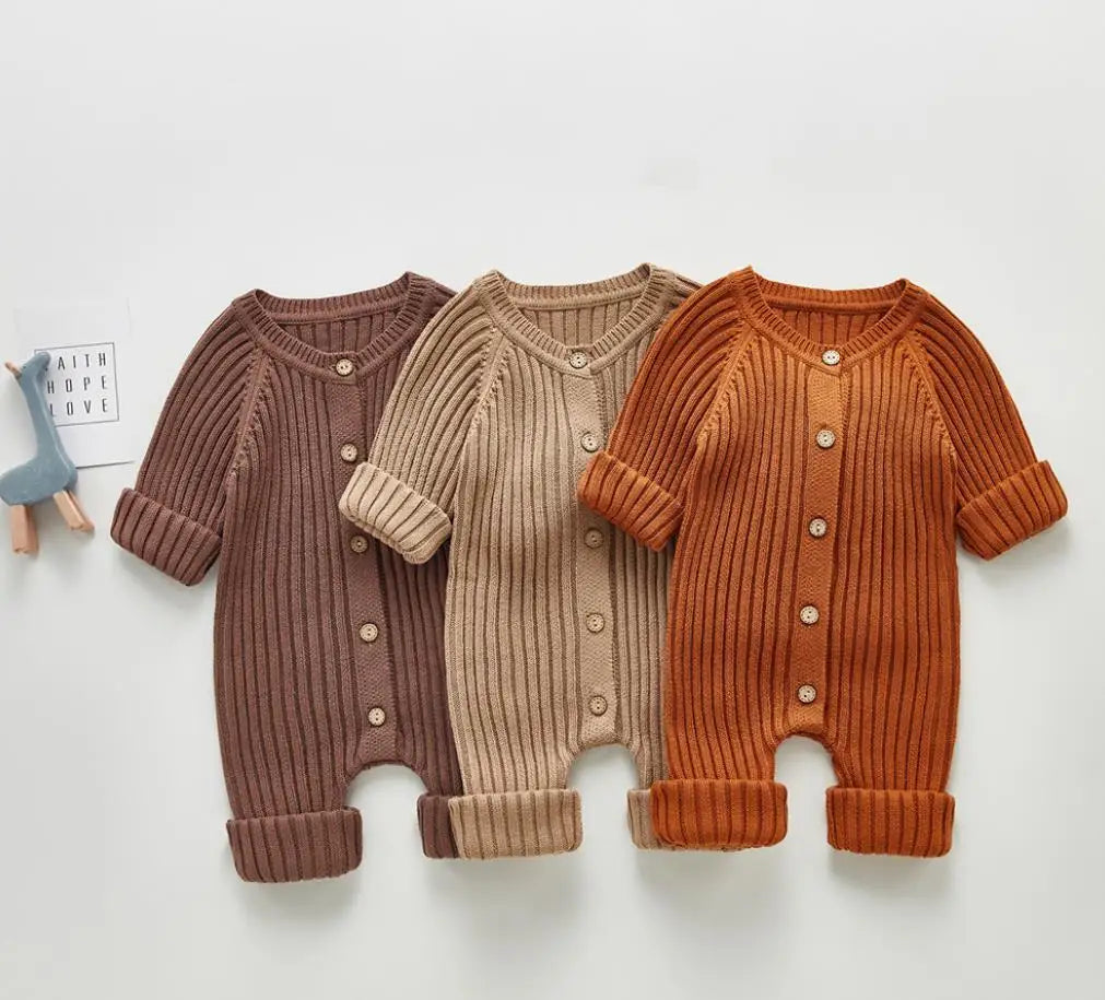 Long Sleeve Button Knitted Sweater Rompers for babies