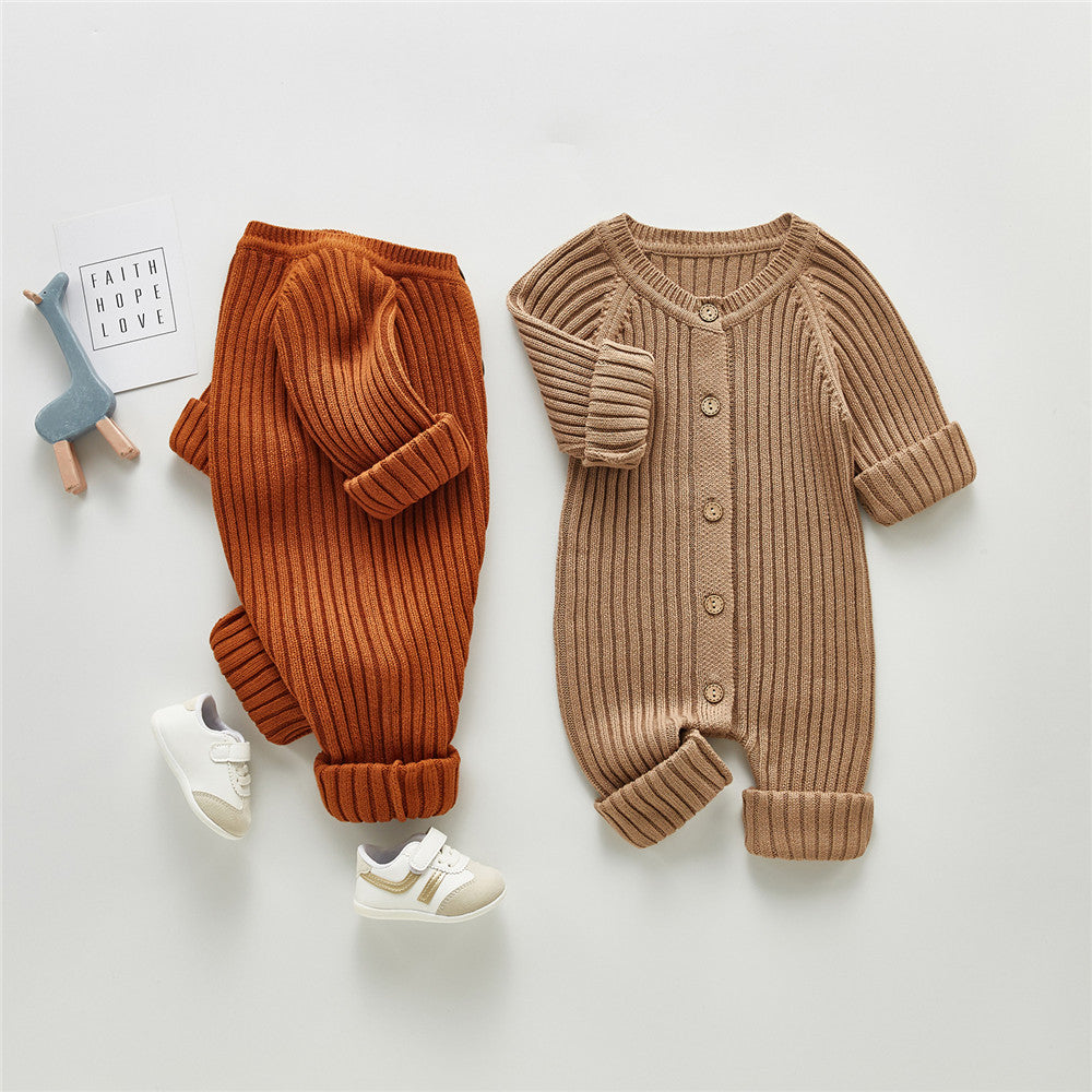 Long Sleeve Button Knitted Sweater Rompers for babies