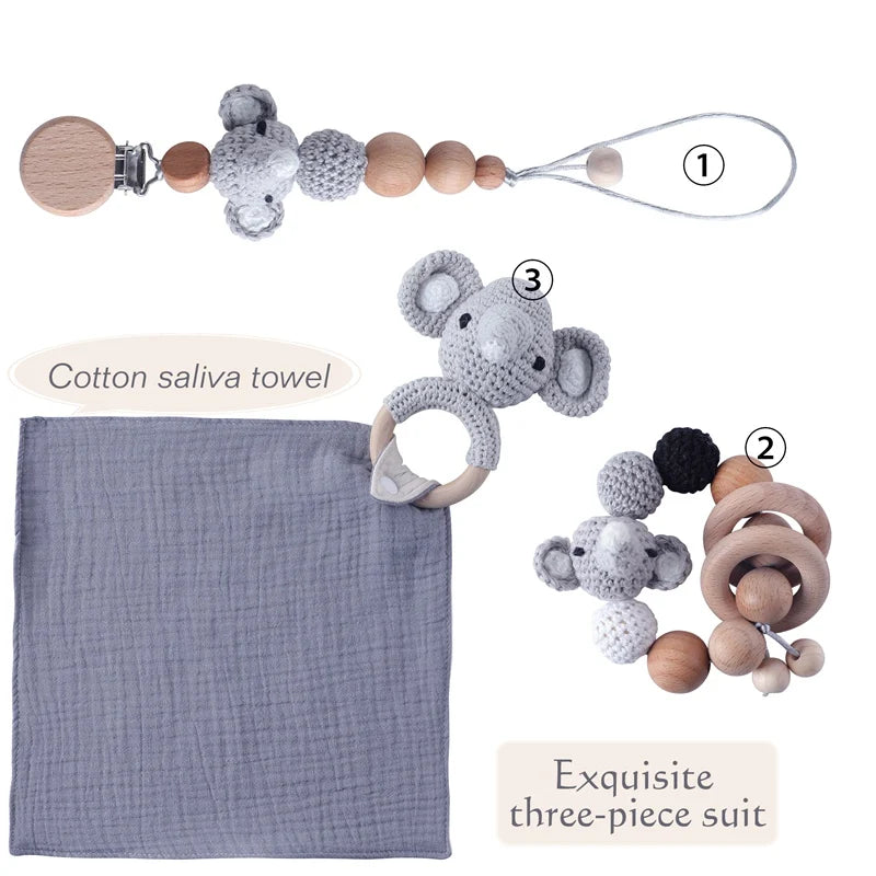 Wodden Bracelet & Cotton Bib Pacifier Clips For Infants