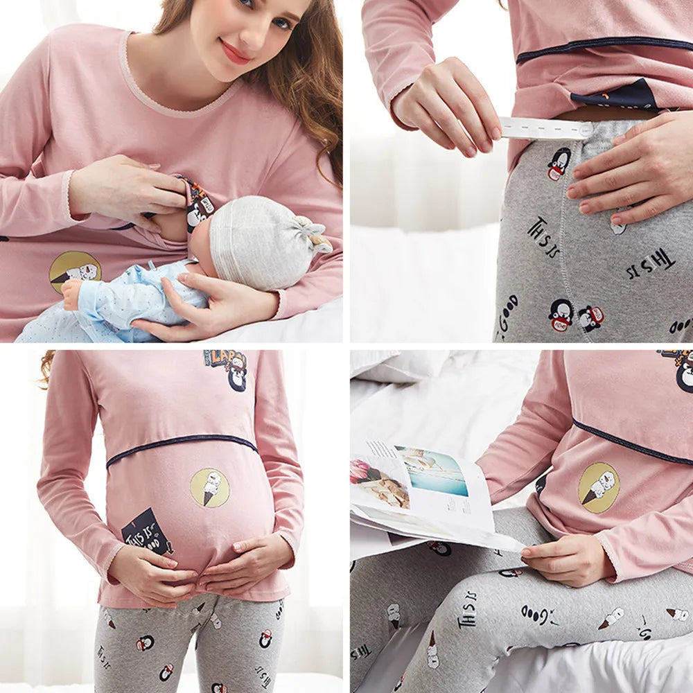 MOMSTAG Maternity Adjustable Pajama Set (Nursing Top & Pants)