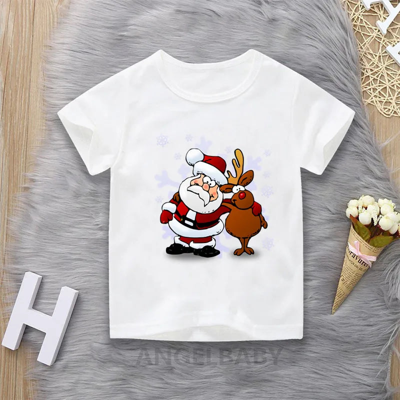 Merry Christmas Cute Deer Cartoon Print Children T-shirts