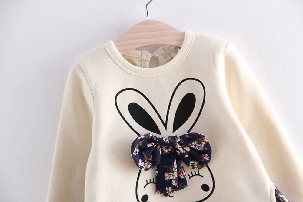 MOMSTAG Long Sleeve Baby Girl Kawaii Rabbit Flower Print Dress