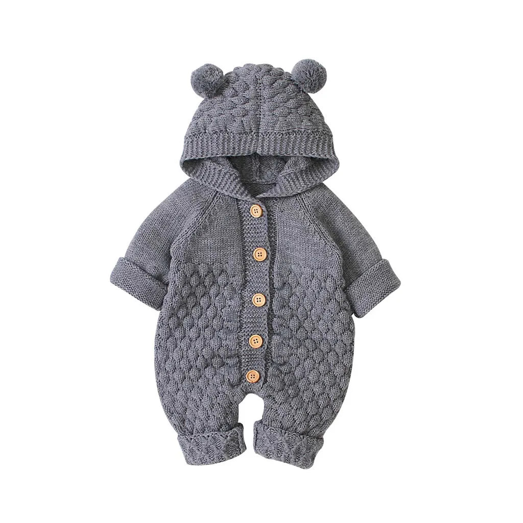 MOMSTAG Baby Knitted Hooded Romper Jumpsuit (3-24M)