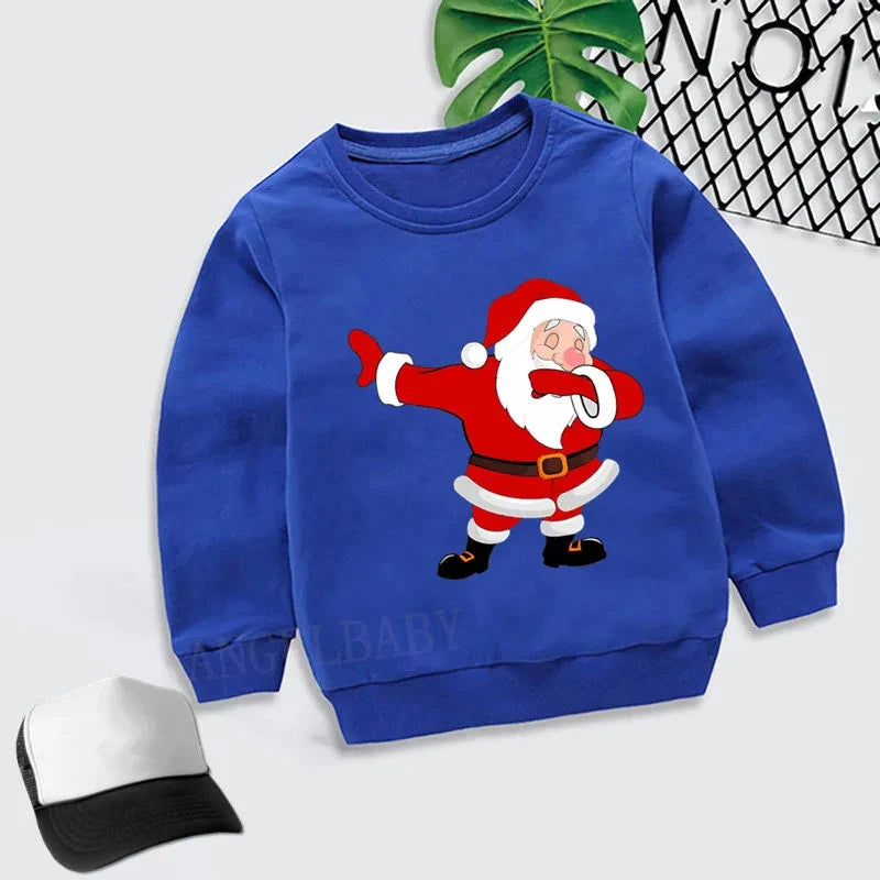 Kids Merry Christmas Dabbing Santa Pattern Cartoon Hoodies