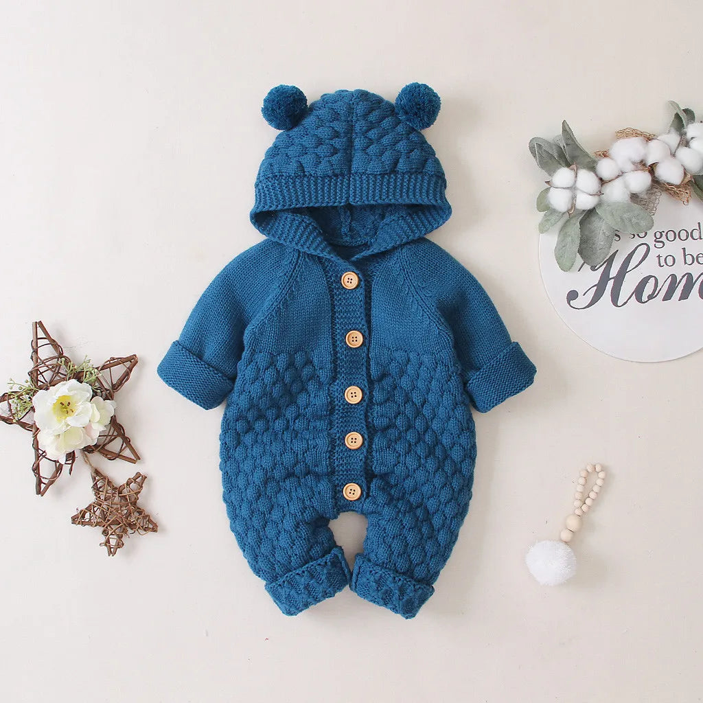 MOMSTAG Baby Knitted Hooded Romper Jumpsuit (3-24M)