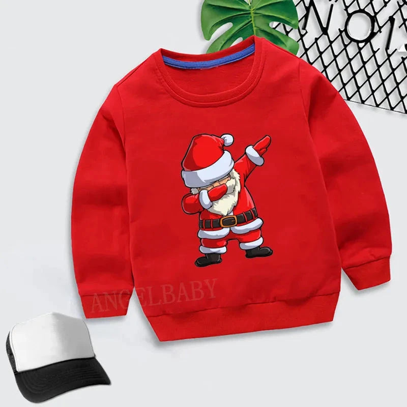 Kids Merry Christmas Dabbing Santa Pattern Cartoon Hoodies