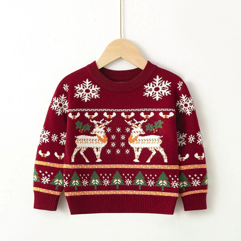 red autumn kids pullover reindeer christmas