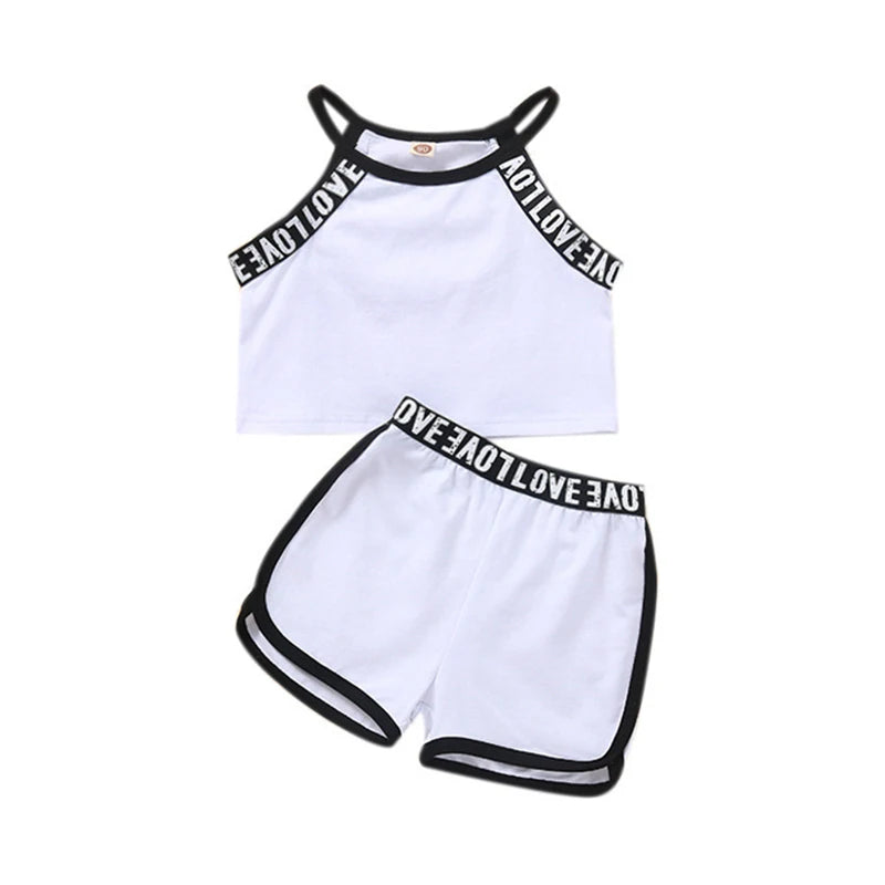 Trendy Summer Girls' 2-Piece Sports Set – Patchwork Camisole & Shorts