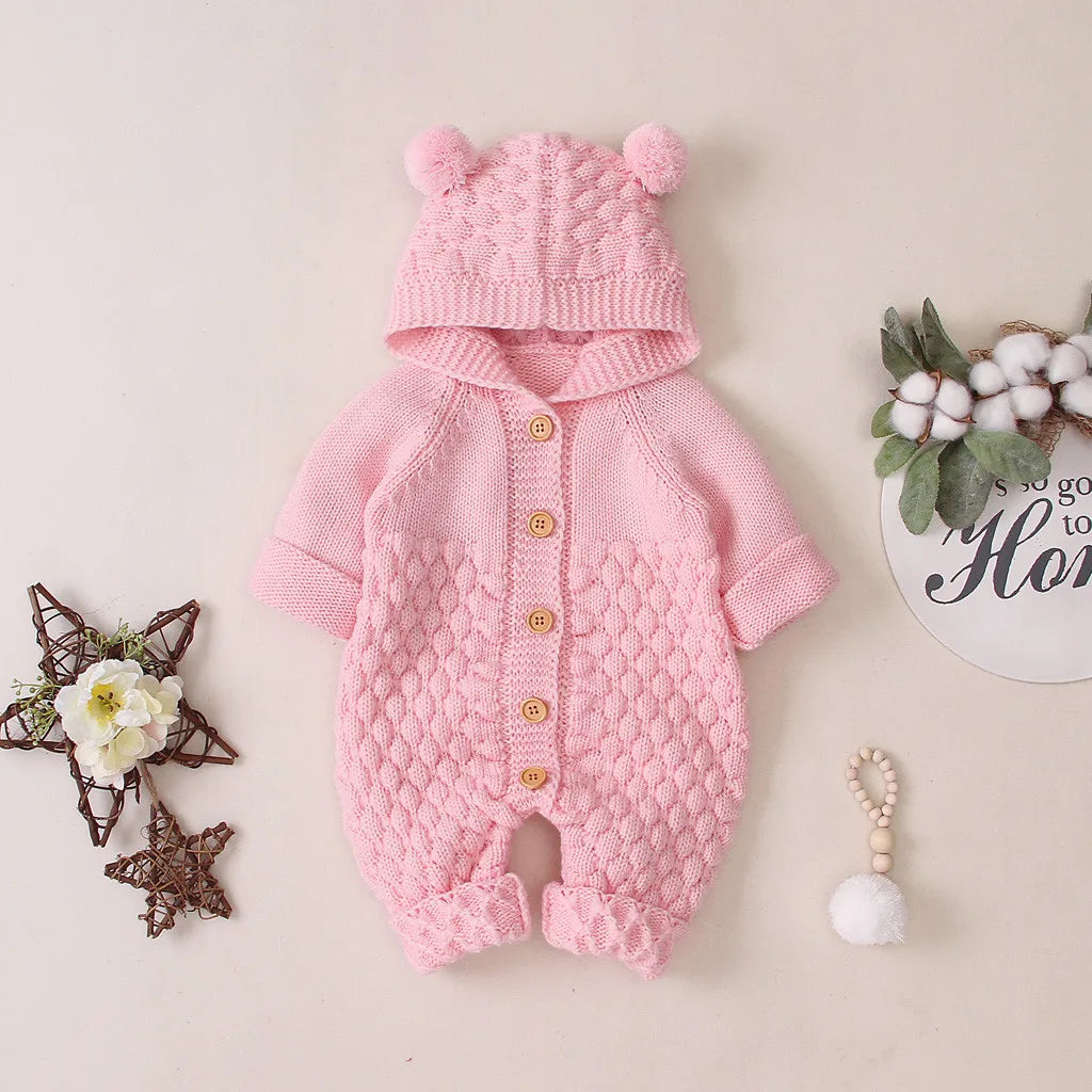 MOMSTAG Baby Knitted Hooded Romper Jumpsuit (3-24M)