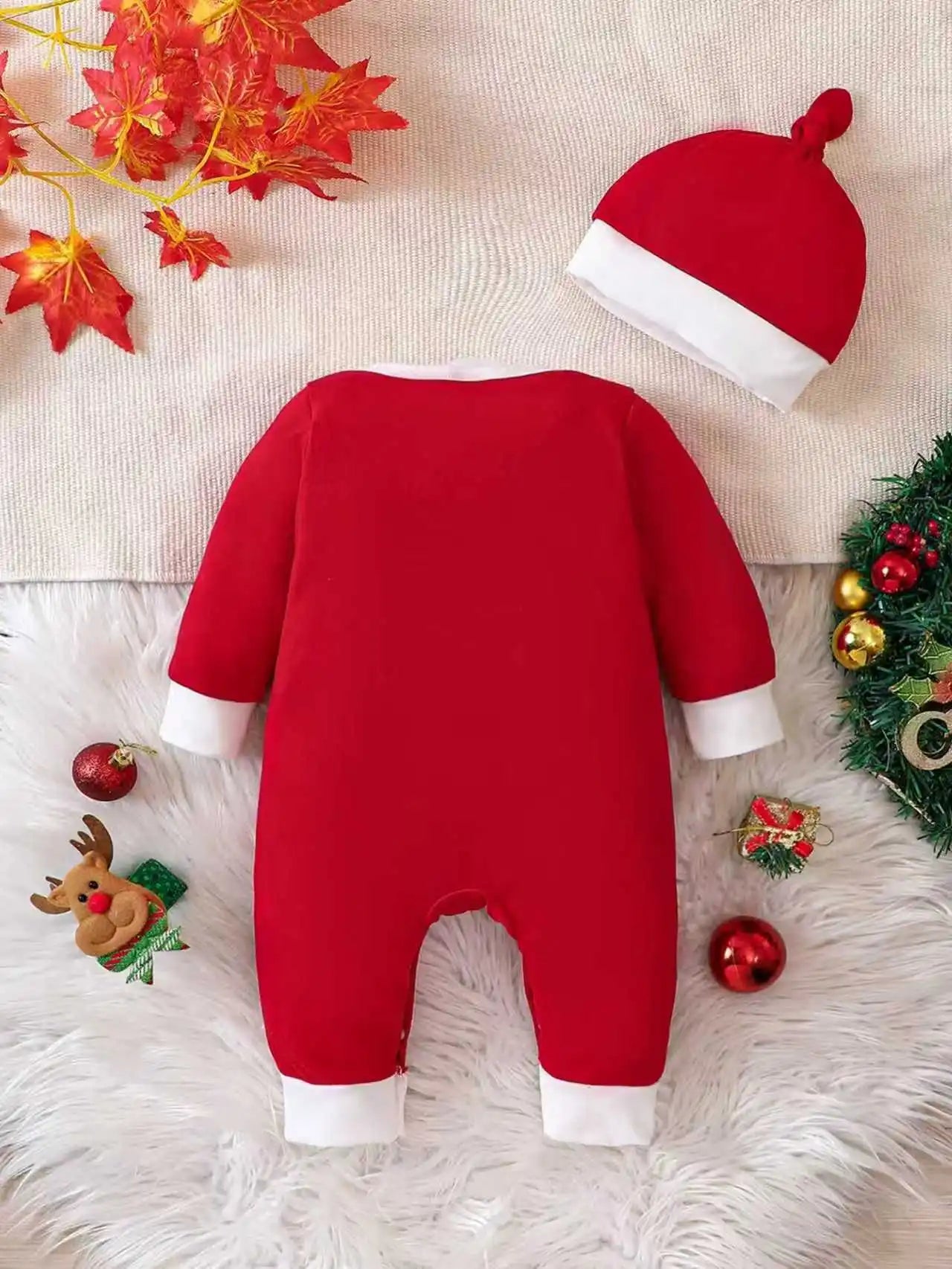 Christmas Cartoon Baby Romper & Hat Set