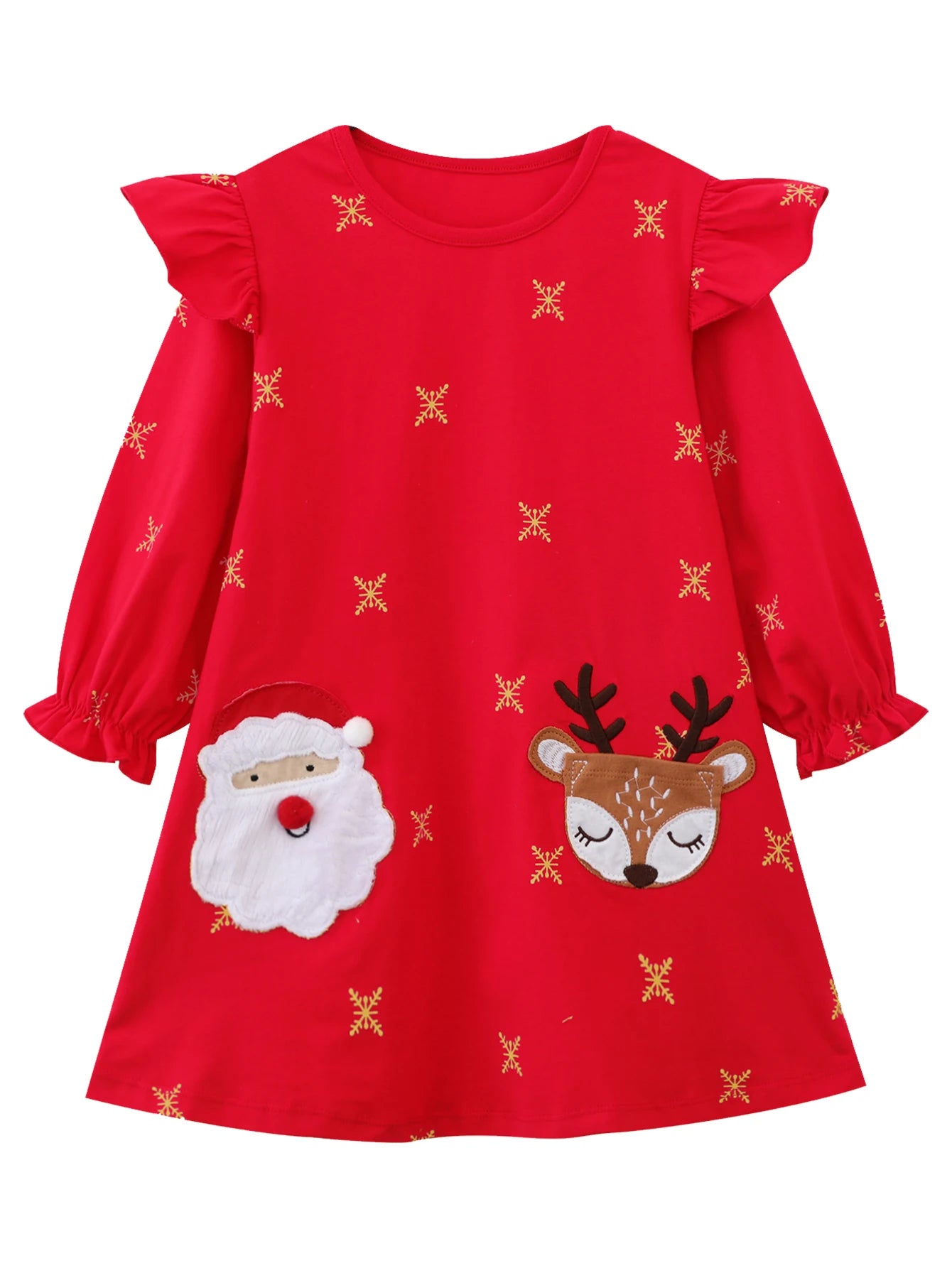 Toddler Girl Christmas Dress – Cute Santa & Reindeer Print