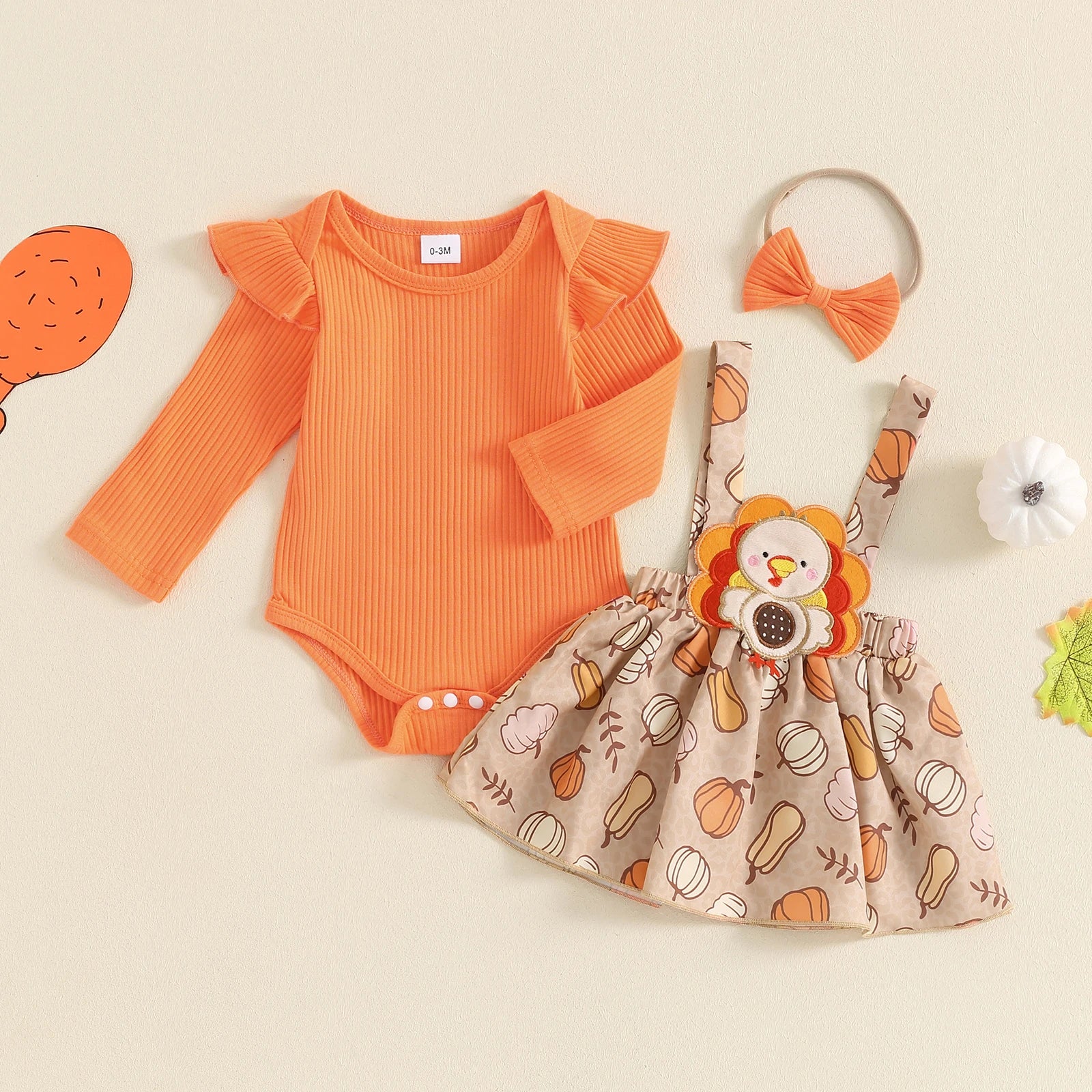 3PCS Autumn Baby Girls Clothes for Thanksgiving