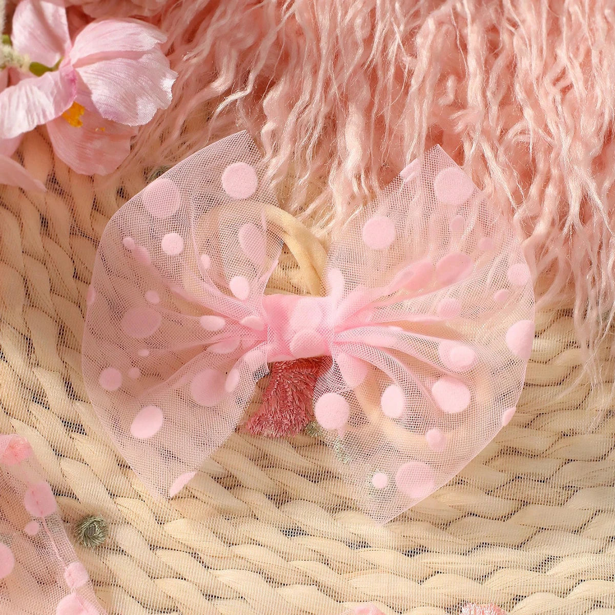 Pink Polka Dot Newborn Romper & Bow Headband Set - Photography Props