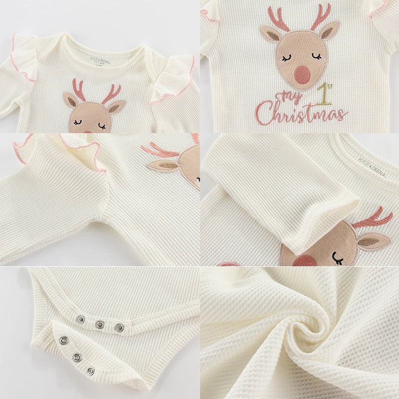 New Christmas Cartoon Print Newborn Clothes Set