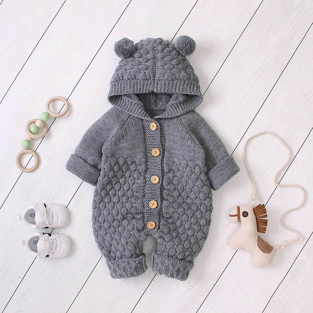 MOMSTAG Baby Knitted Hooded Romper Jumpsuit (3-24M)