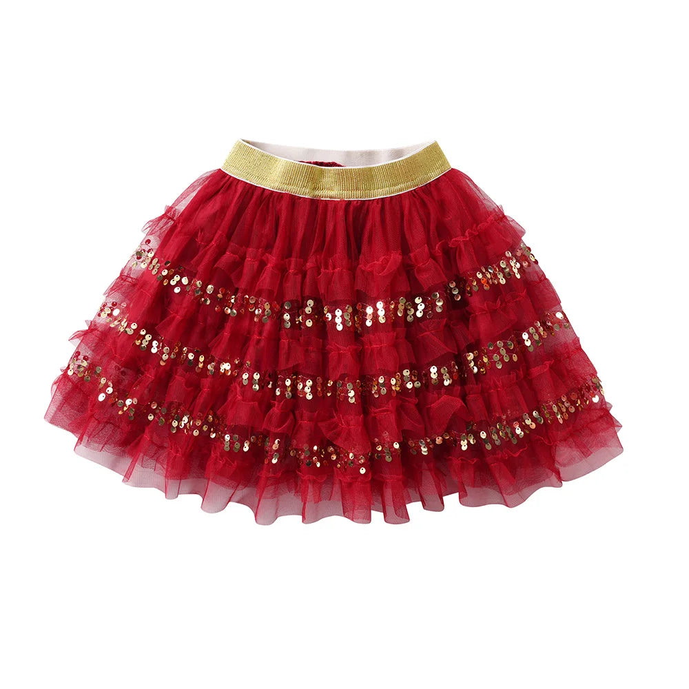 Red Sequin Tutu Layered Skirt for Girls