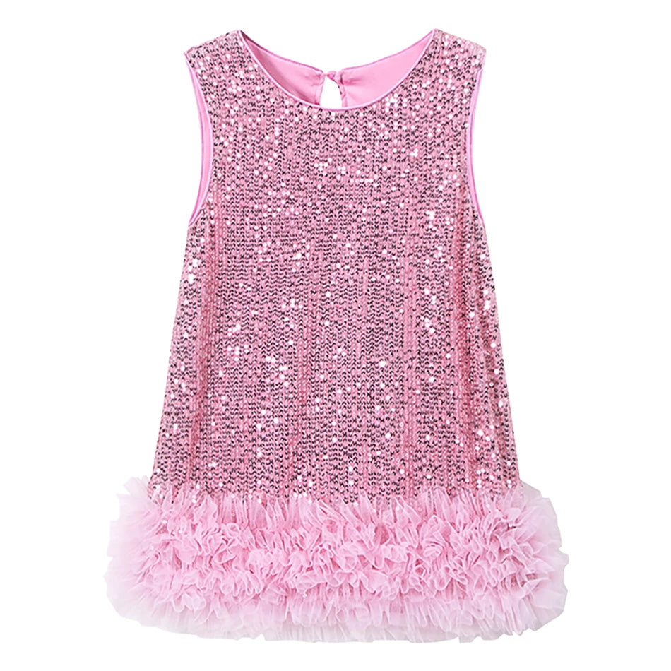 Girls Sparkly Sequin Princess Dress | Sleeveless Party Gown for 2–8 Years